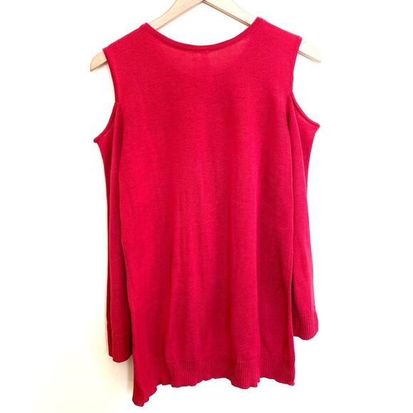 New York Collection pullover sweater crew rib knit open shoulder red large - Picture 3 of 5